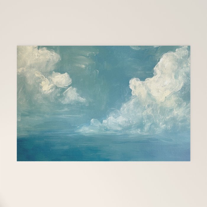 Vintage Elegant White Clouds Blue Sky Welcome Mat Gallery Image 1