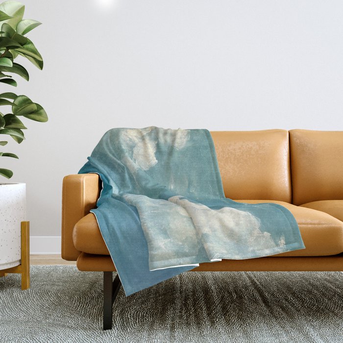 Vintage Elegant White Clouds Blue Sky Throw Blanket Gallery Image 1
