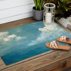 Vintage Elegant White Clouds Blue Sky Outdoor Rug Gallery Image 2