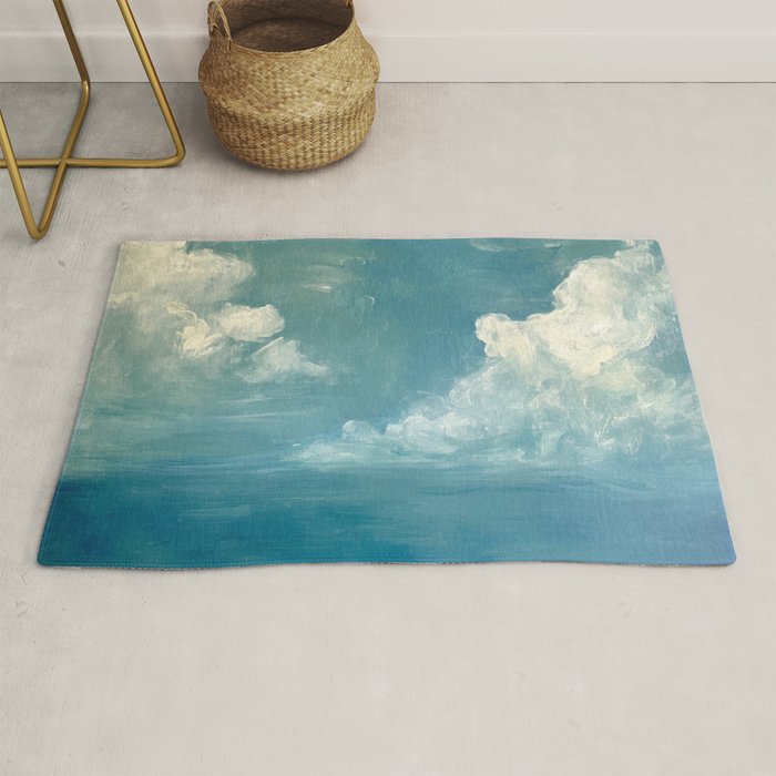 Vintage Elegant White Clouds Blue Sky Rug Gallery Image 1