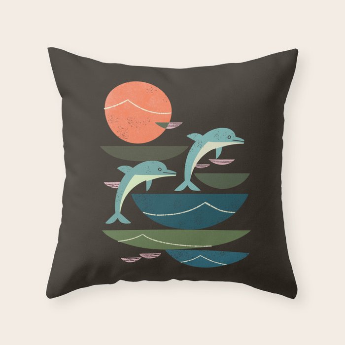 Sunset Dolphins Throw Pillow Gallery Image 6