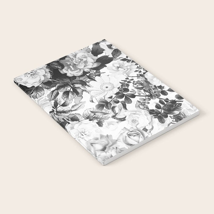 Black gray modern watercolor roses floral pattern Notebook Gallery Image 2