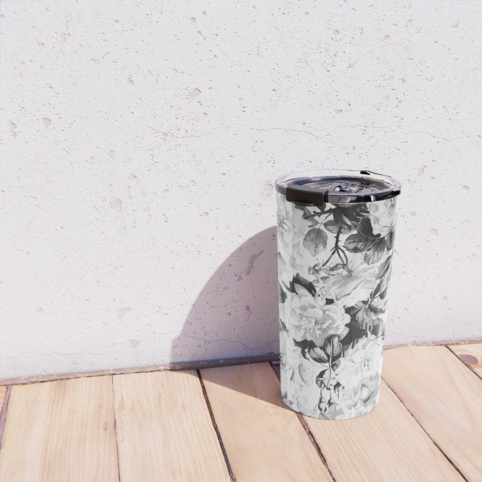 Black gray modern watercolor roses floral pattern Travel Mug Gallery Image 4