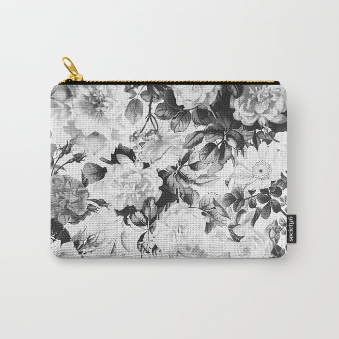 Black gray modern watercolor roses floral pattern Carry All Pouch Gallery Image 1
