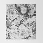 Black gray modern watercolor roses floral pattern Throw Blanket Gallery Image 2