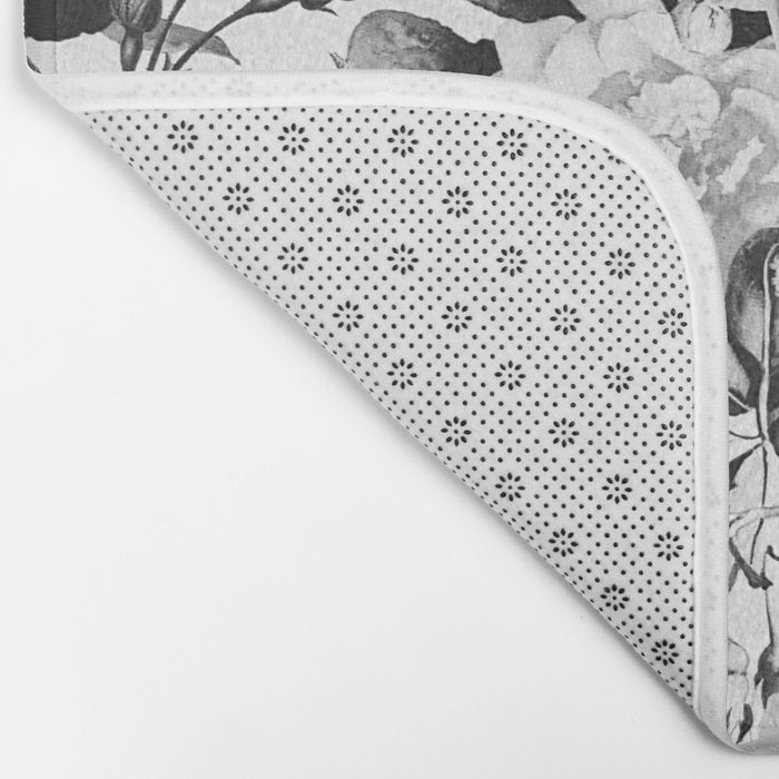 Black gray modern watercolor roses floral pattern Bath Mat Gallery Image 2