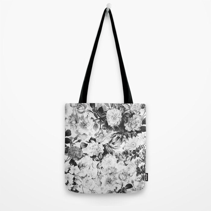 Black gray modern watercolor roses floral pattern Tote Bag Gallery Image 2