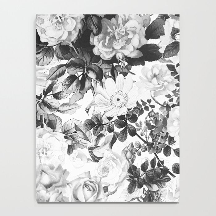 Black gray modern watercolor roses floral pattern Notebook Gallery Image 4