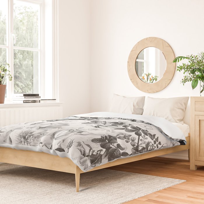 Black gray modern watercolor roses floral pattern Duvet Cover Gallery Image 2