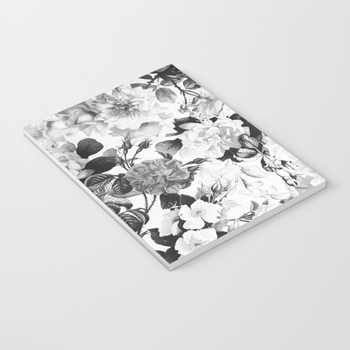 Black gray modern watercolor roses floral pattern Notebook Gallery Image 3