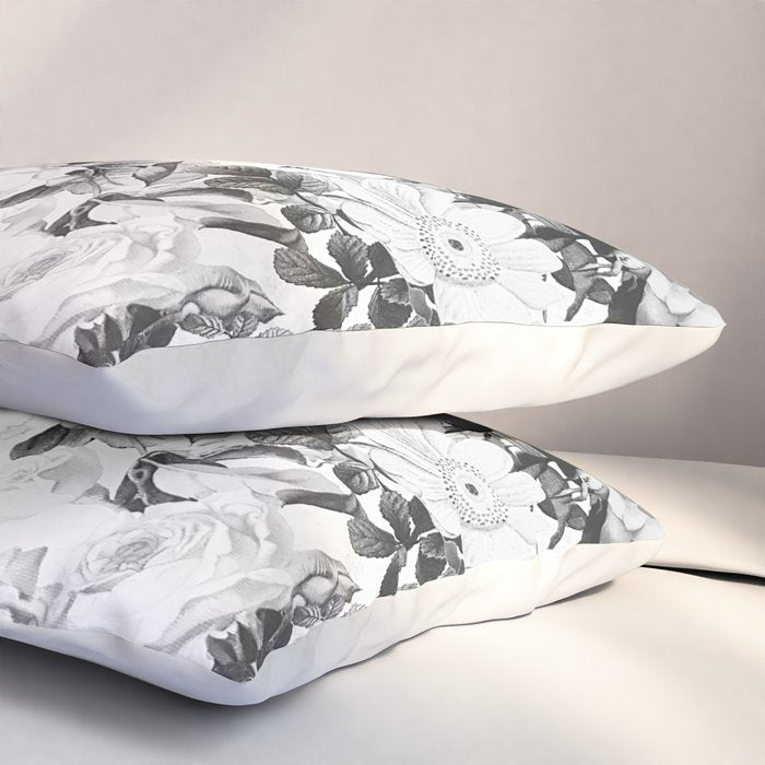 Black gray modern watercolor roses floral pattern Pillow Sham Gallery Image 3