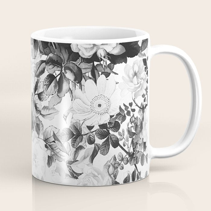 Black gray modern watercolor roses floral pattern Coffee Mug Gallery Image 1