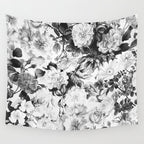 Black gray modern watercolor roses floral pattern Wall Tapestry Gallery Image 4