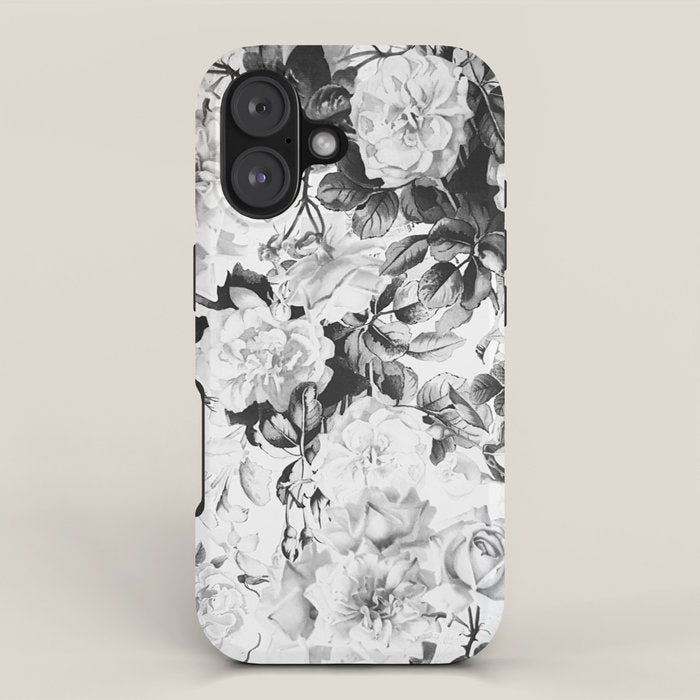 Black gray modern watercolor roses floral pattern iPhone Case Gallery Image 1