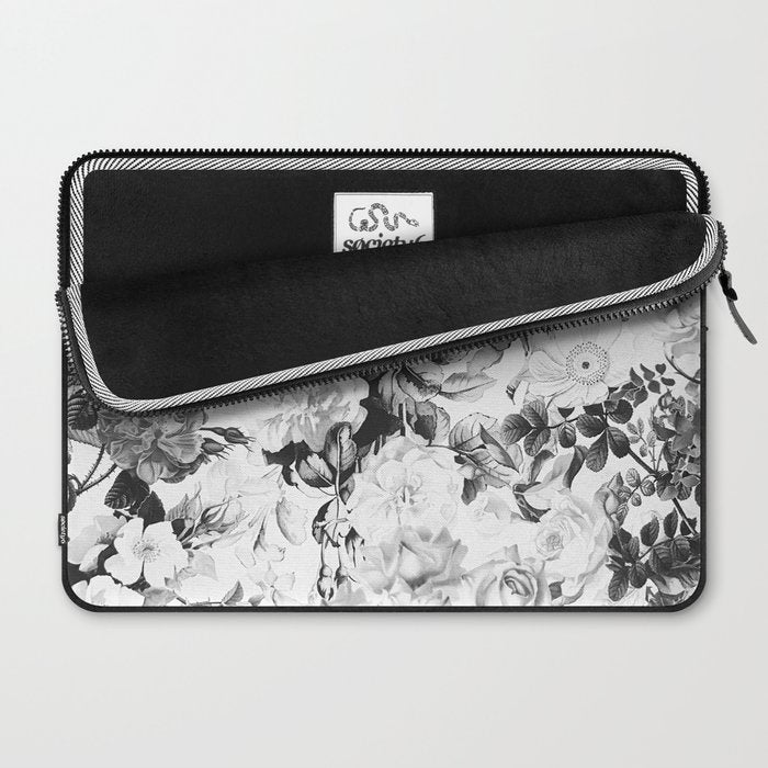 Black gray modern watercolor roses floral pattern Laptop Sleeve Gallery Image 2