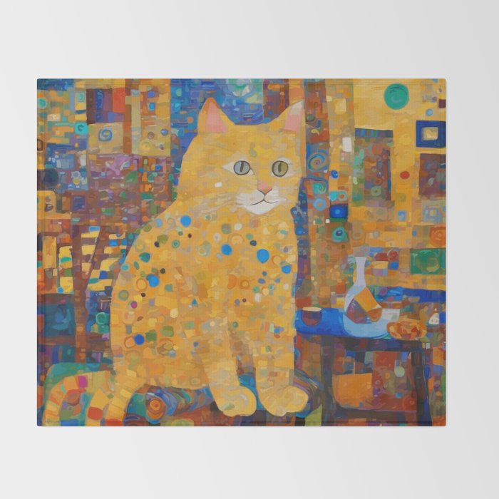 Klimt Tabby Cat in Colorful Room Throw Blanket Gallery Image 2
