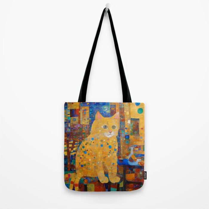 Klimt Tabby Cat in Colorful Room Tote Bag Gallery Image 2