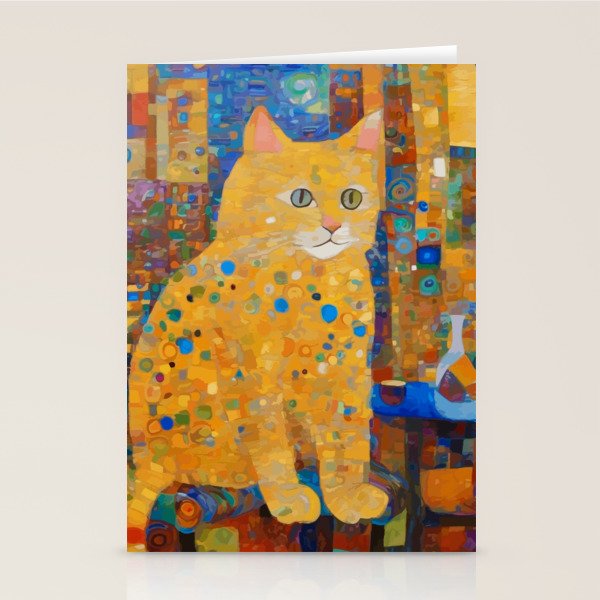Klimt Tabby Cat in Colorful Room Stationery Card Gallery Image 1