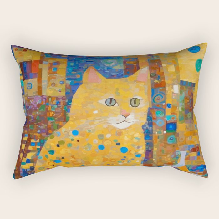 Klimt Tabby Cat in Colorful Room Rectangular Pillow Gallery Image 1