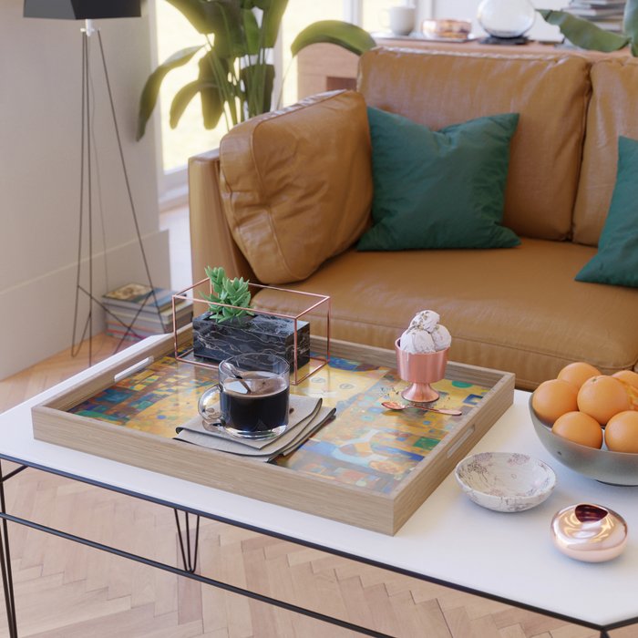 Klimt Tabby Cat in Colorful Room Serving Tray Gallery Image 2