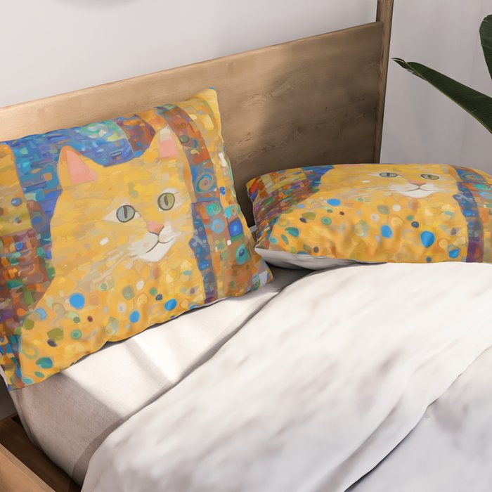 Klimt Tabby Cat in Colorful Room Pillow Sham Gallery Image 2