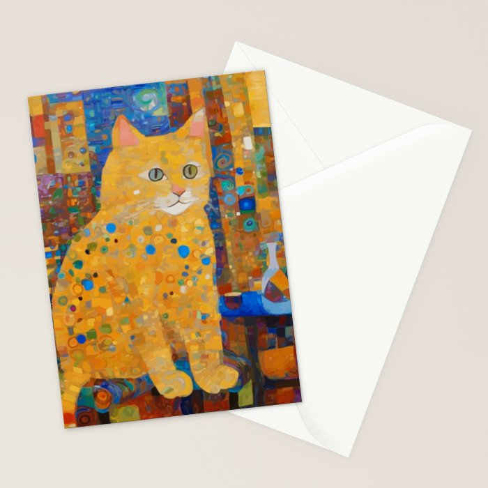 Klimt Tabby Cat in Colorful Room Stationery Card Gallery Image 2