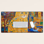 Klimt Tabby Cat in Colorful Room Desk Mat Gallery Image 1
