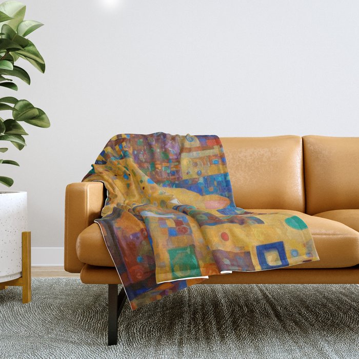 Klimt Tabby Cat in Colorful Room Throw Blanket Gallery Image 1