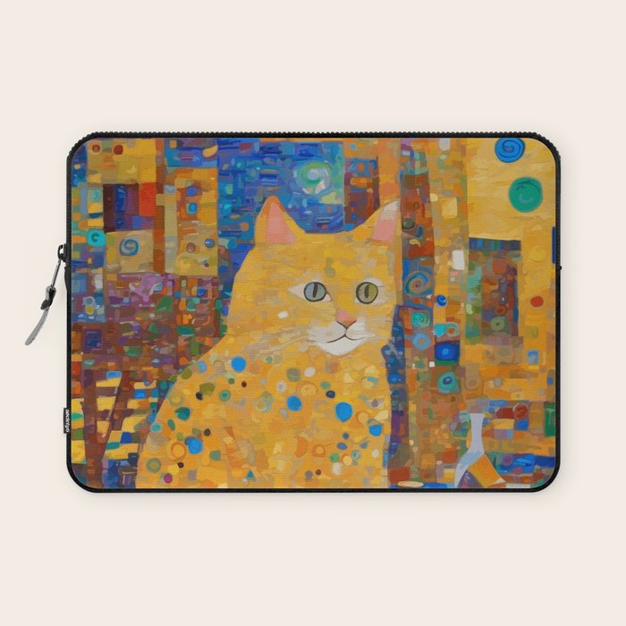 Klimt Tabby Cat in Colorful Room Laptop Sleeve Gallery Image 1