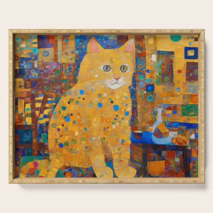 Klimt Tabby Cat in Colorful Room Serving Tray Gallery Image 1