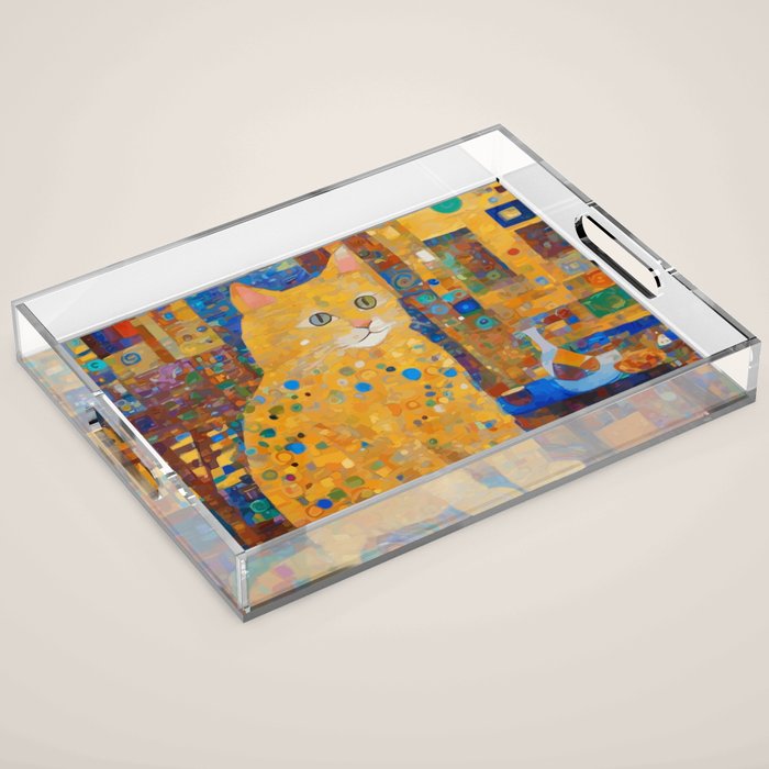 Klimt Tabby Cat in Colorful Room Acrylic Tray Gallery Image 1