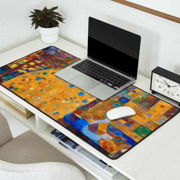 Klimt Tabby Cat in Colorful Room Desk Mat Gallery Image 2