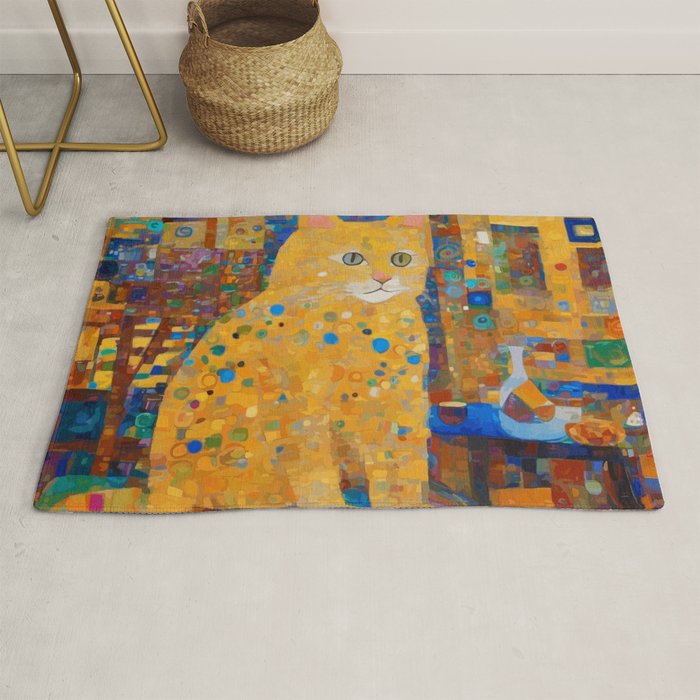 Klimt Tabby Cat in Colorful Room Rug Gallery Image 1