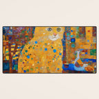 Klimt Tabby Cat in Colorful Room Desk Mat Gallery Image 3