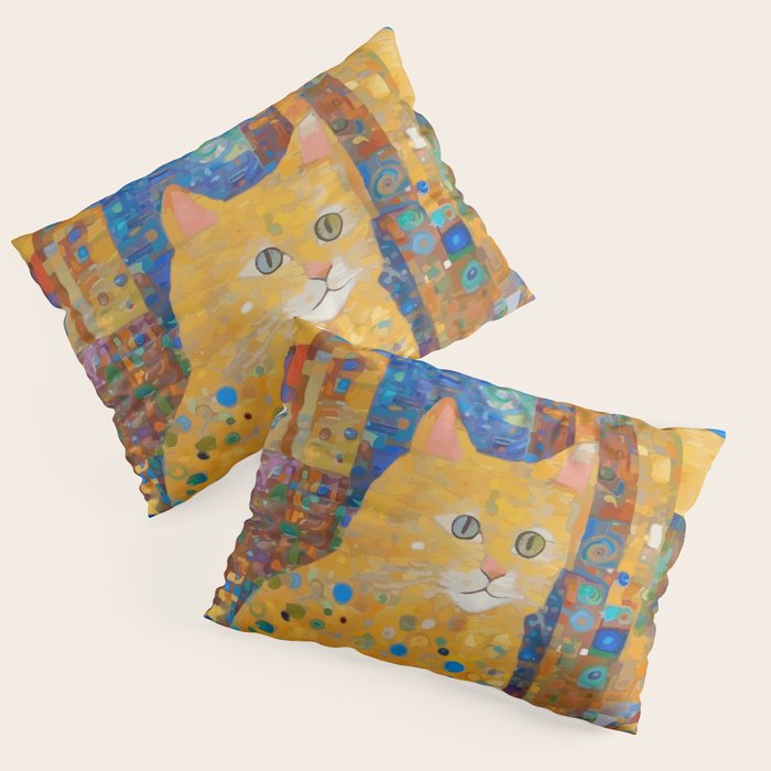 Klimt Tabby Cat in Colorful Room Pillow Sham Gallery Image 1