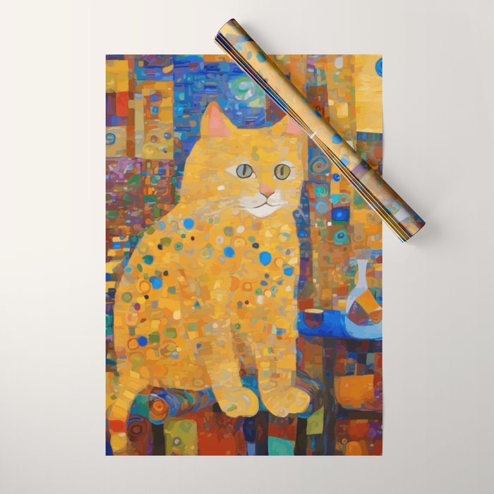 Klimt Tabby Cat in Colorful Room Wrapping Paper Gallery Image 1