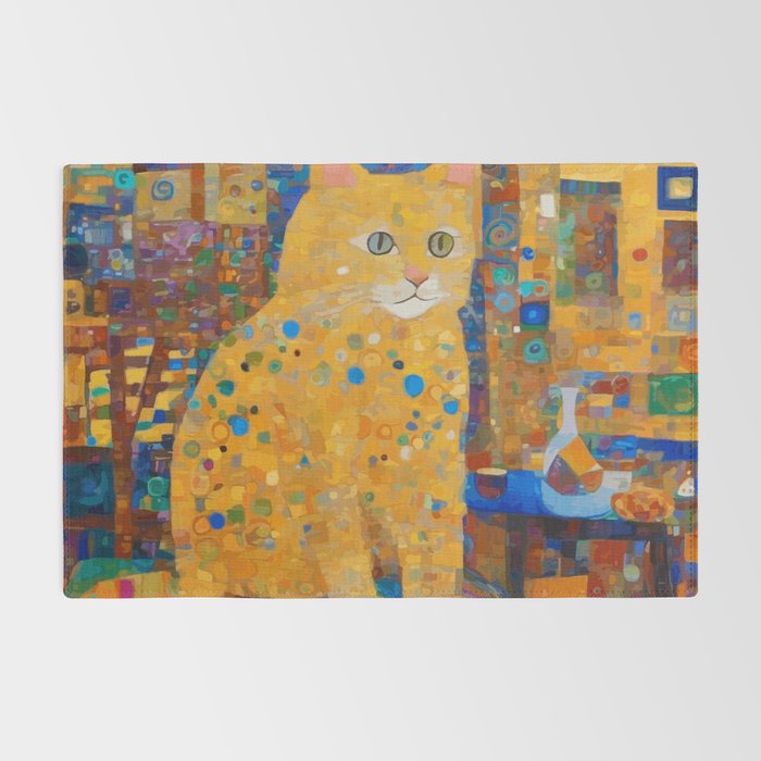 Klimt Tabby Cat in Colorful Room Rug Gallery Image 2