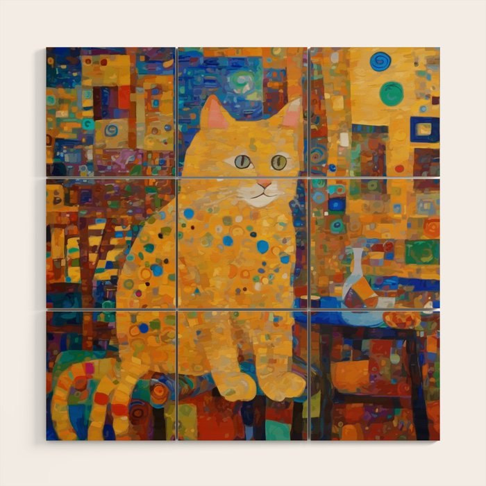 Klimt Tabby Cat in Colorful Room Wood Wall Art Gallery Image 1