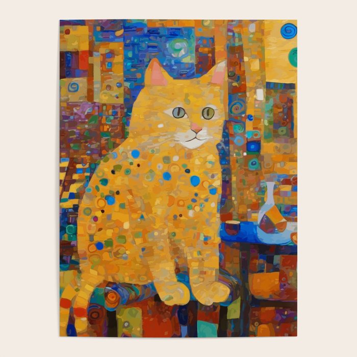 Klimt Tabby Cat in Colorful Room Poster Gallery Image 1