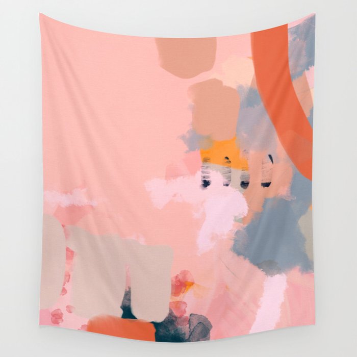 pink peach in terracotta abstract Wall Tapestry Gallery Image 4