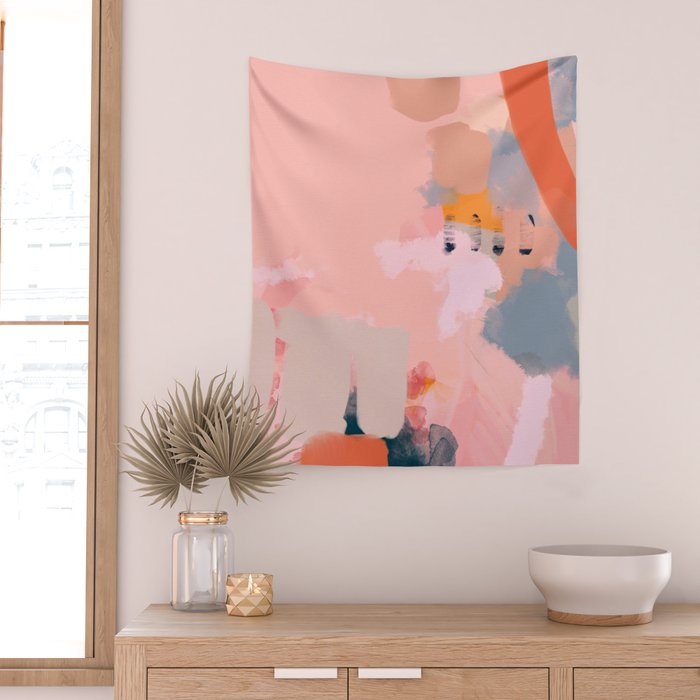 pink peach in terracotta abstract Wall Tapestry Gallery Image 2