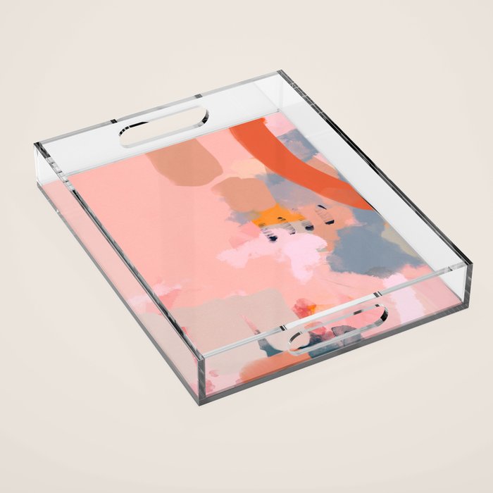 pink peach in terracotta abstract Acrylic Tray Gallery Image 1