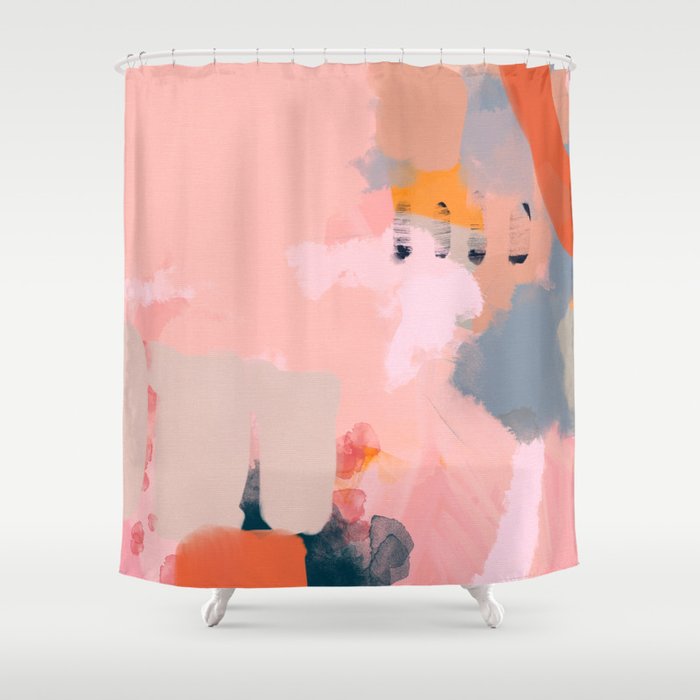 pink peach in terracotta abstract Shower Curtain Gallery Image 1