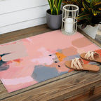 pink peach in terracotta abstract Outdoor Rug Gallery Image 2