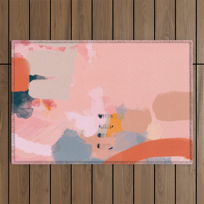 pink peach in terracotta abstract Outdoor Rug Gallery Image 1