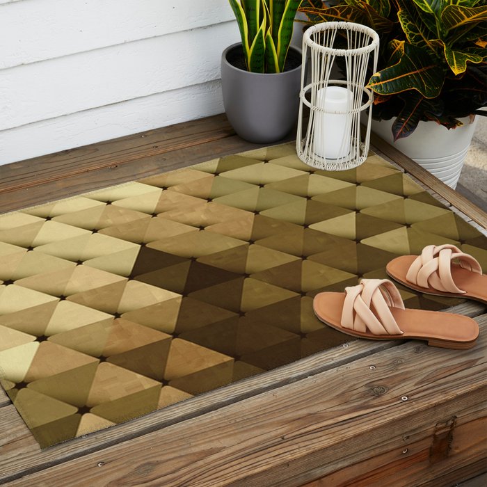 Triangles Yellow Brown Olive Green Outdoor Rug Gallery Image 2