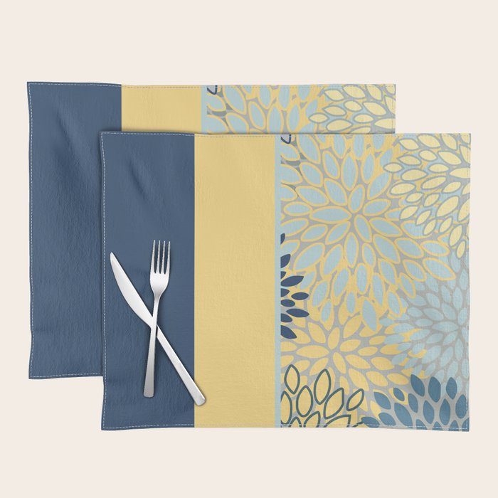 Modern, Color Block, Floral Prints, Blue and Yellow Placemat Gallery Image 1