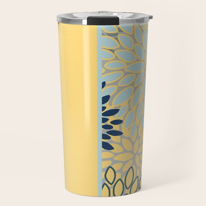 Modern, Color Block, Floral Prints, Blue and Yellow Travel Mug Gallery Image 1