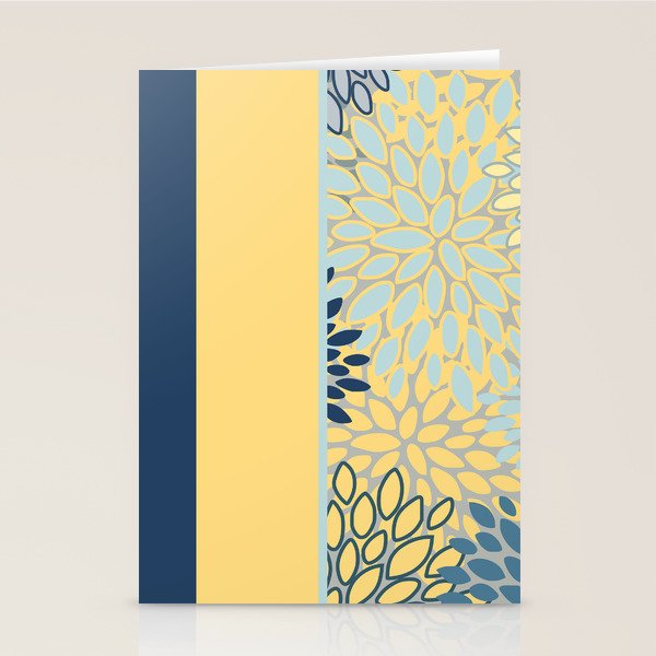 Modern, Color Block, Floral Prints, Blue and Yellow Stationery Card Gallery Image 1