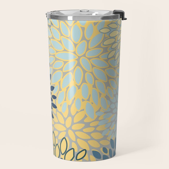 Modern, Color Block, Floral Prints, Blue and Yellow Travel Mug Gallery Image 2